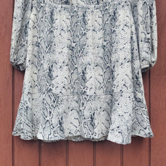 BANANA REPUBLIC | Snakeskin Fit-And-Flare Ruffle Hem Long Sleeve Mini Dress S - Picture 10 of 13